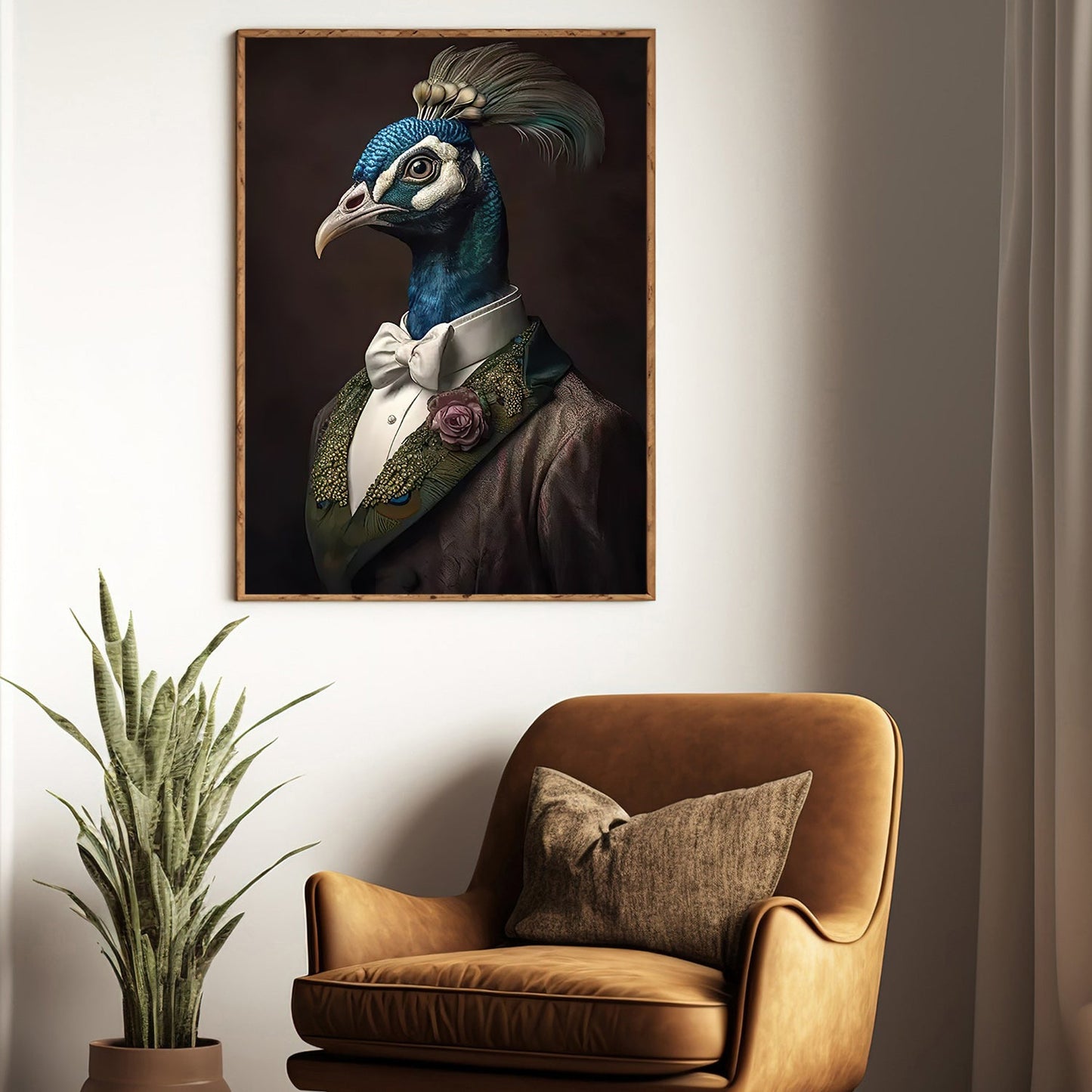 Gentleman Peacock In Suit, Peacock Canvas Painting, Wall Art Decor - Victorian Peacock Poster Gift