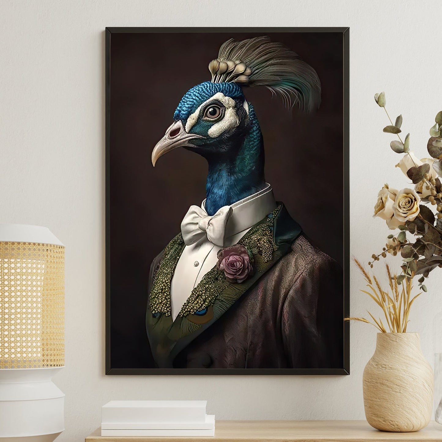 Gentleman Peacock In Suit, Peacock Canvas Painting, Wall Art Decor - Victorian Peacock Poster Gift