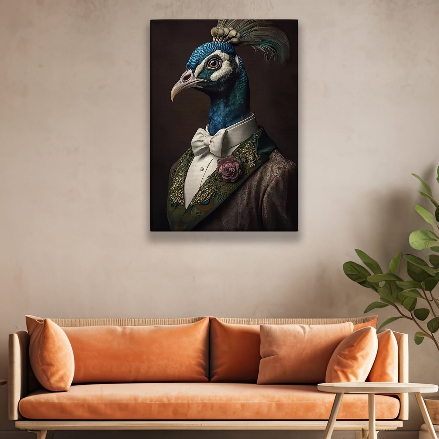 Gentleman Peacock In Suit, Peacock Canvas Painting, Wall Art Decor - Victorian Peacock Poster Gift