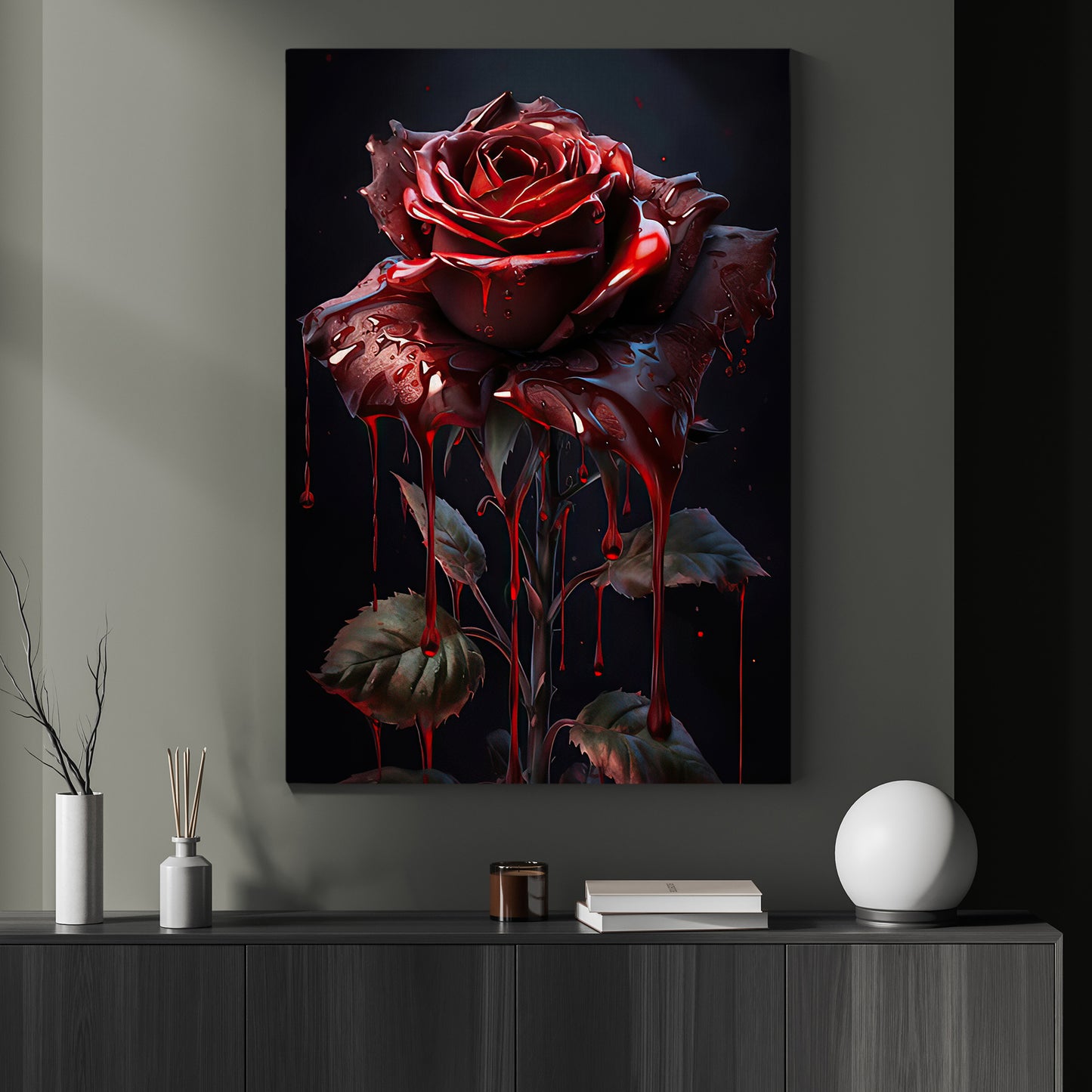 The Bleeding Rose Canvas Painting, Modern Wall Art Decor, Poster Gift For Rose Lovers