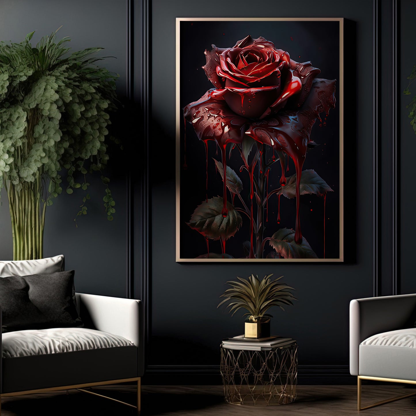 The Bleeding Rose Canvas Painting, Modern Wall Art Decor, Poster Gift For Rose Lovers