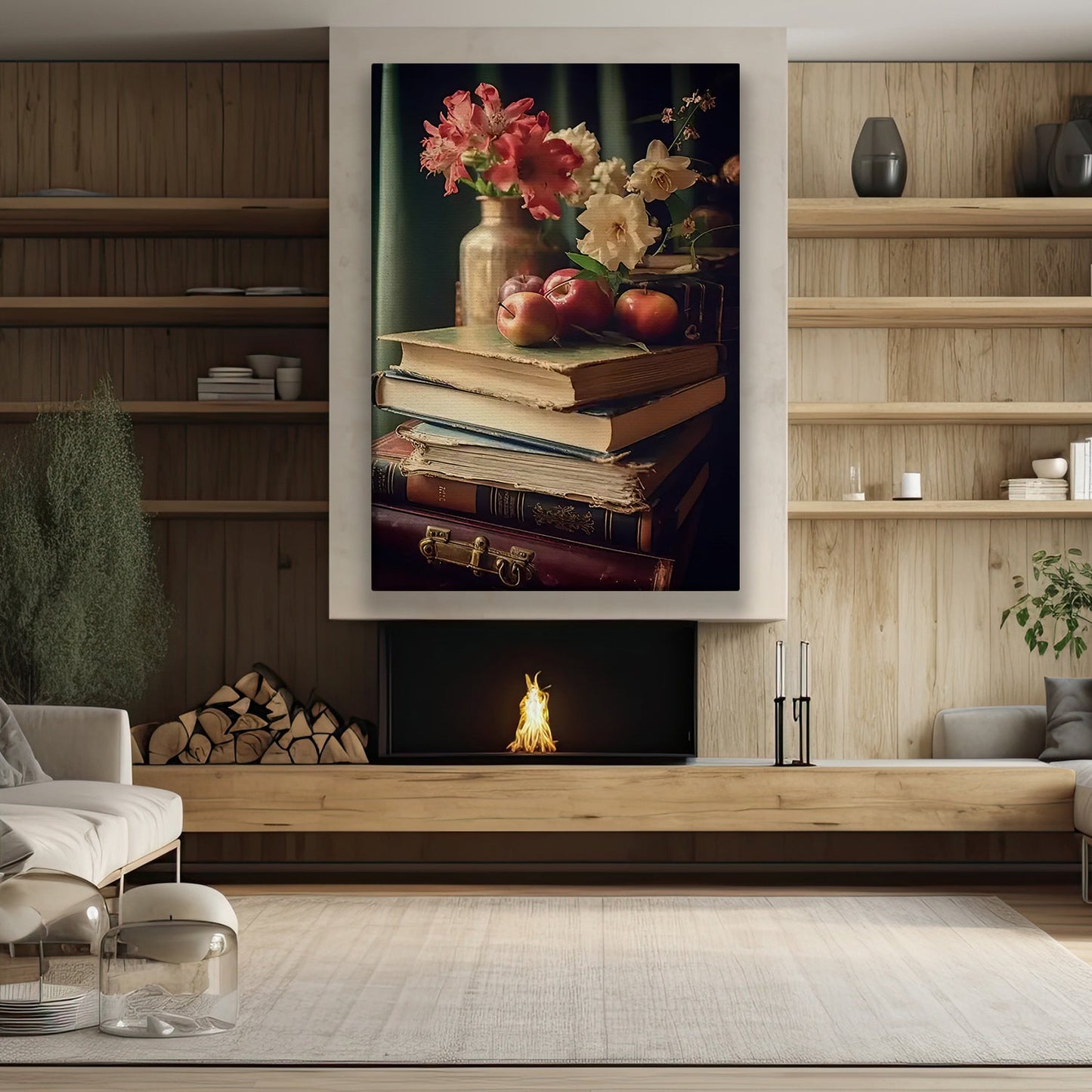 Vase Of Flowers Book Hanging In Room, Book Canvas Painting, Wall Art Decor - Poster Gift For Book Lovers