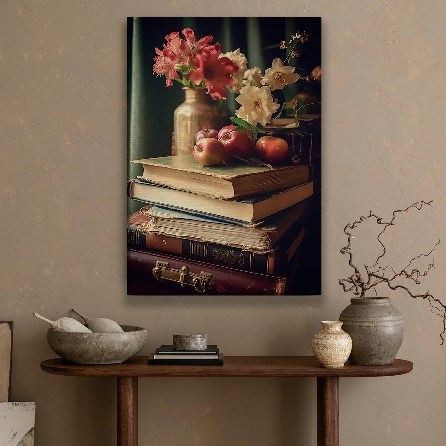 Vase Of Flowers Book Hanging In Room, Book Canvas Painting, Wall Art Decor - Poster Gift For Book Lovers