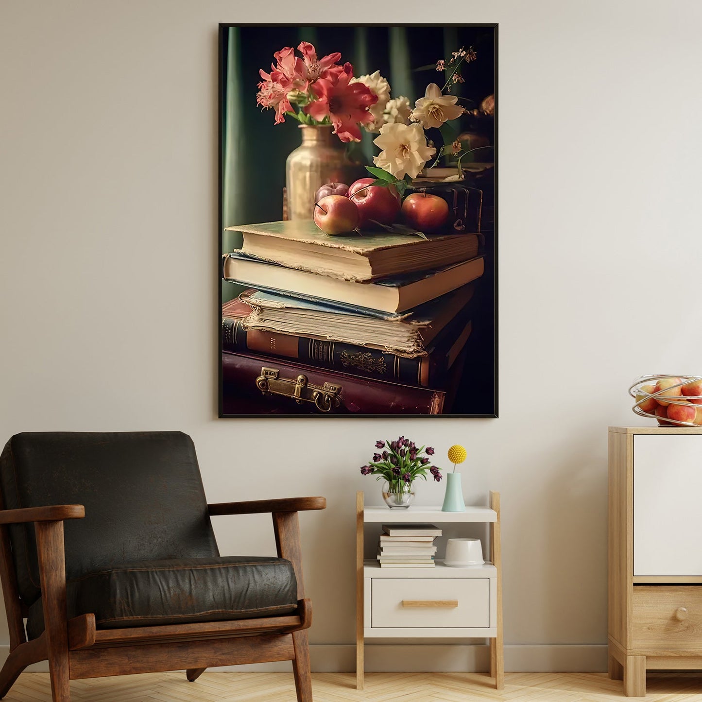 Vase Of Flowers Book Hanging In Room, Book Canvas Painting, Wall Art Decor - Poster Gift For Book Lovers