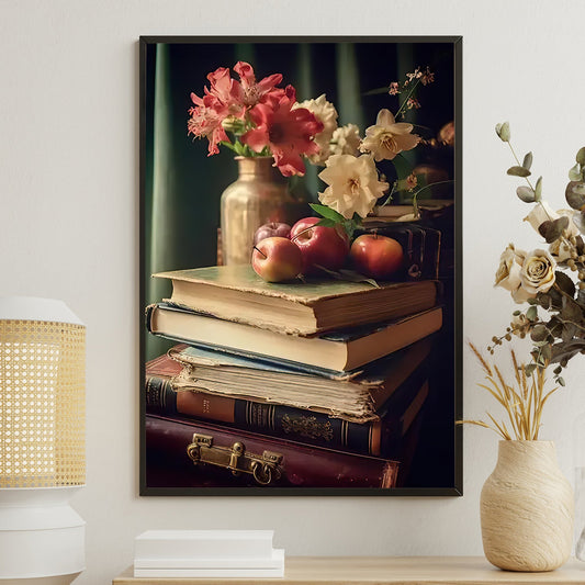 Vase Of Flowers Book Hanging In Room, Book Canvas Painting, Wall Art Decor - Poster Gift For Book Lovers