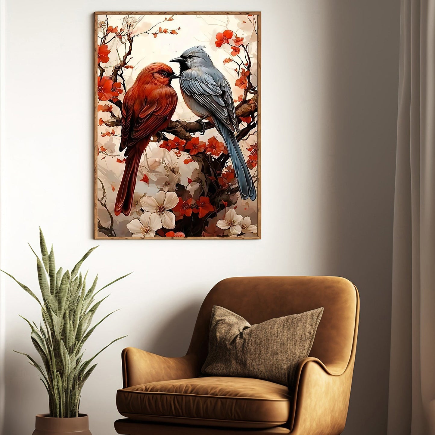 Cardinal Couple On The Tree, Cardinal Bird Canvas Painting, Wall Art Decor - Poster Gift For Bird Lovers