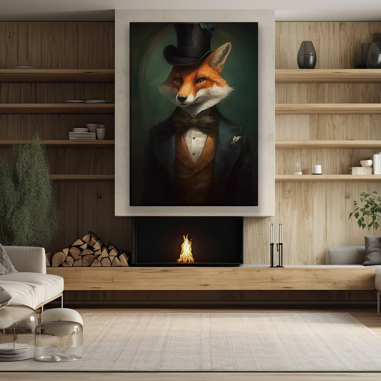 Victorian Fox In Suit Vest And Hat, Fox Canvas Painting, Wall Art Decor - Poster Gift For Fox Lovers