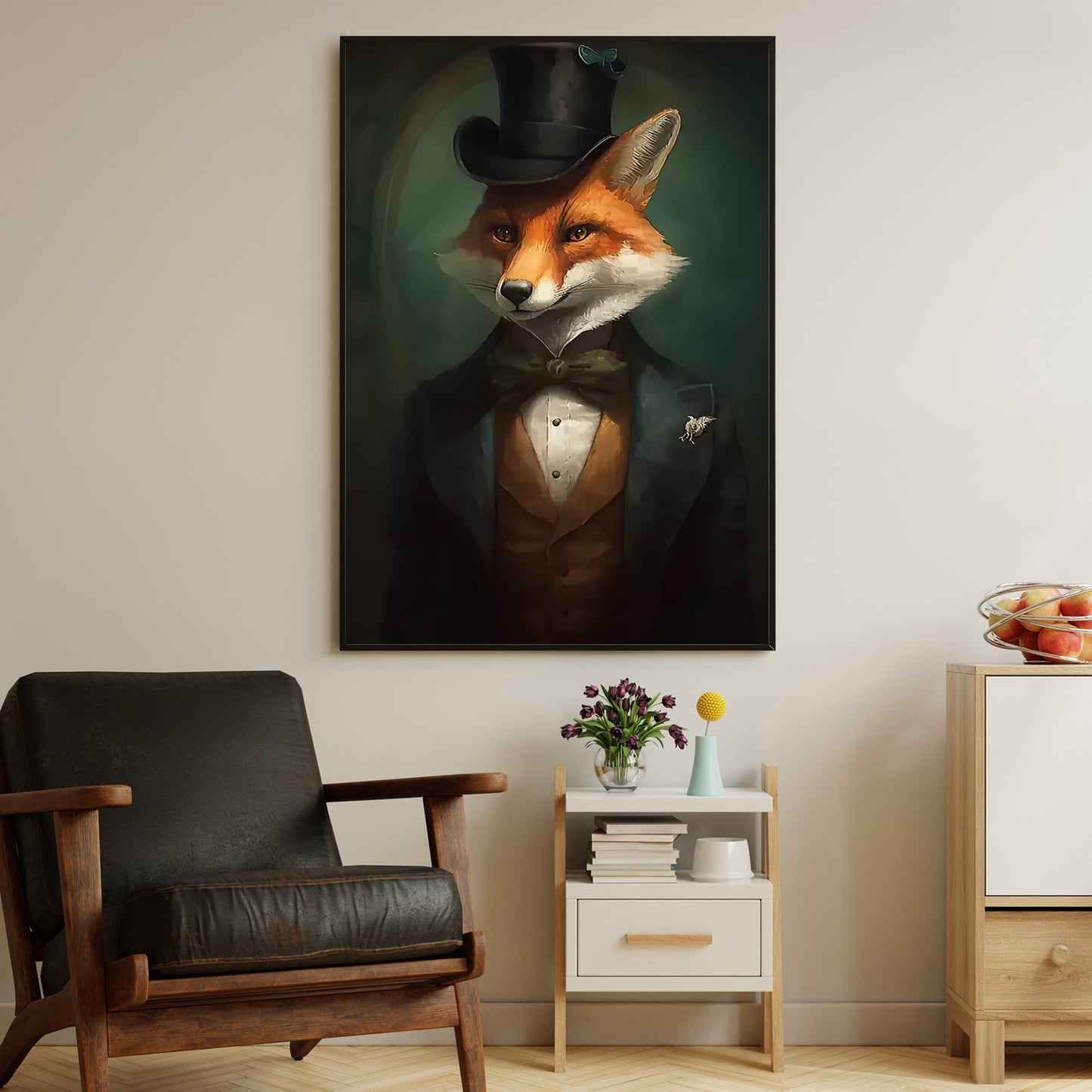 Victorian Fox In Suit Vest And Hat, Fox Canvas Painting, Wall Art Decor - Poster Gift For Fox Lovers