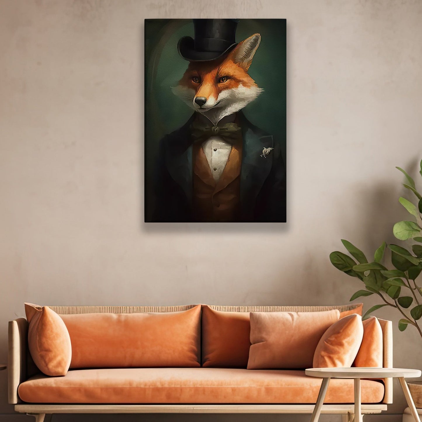 Victorian Fox In Suit Vest And Hat, Fox Canvas Painting, Wall Art Decor - Poster Gift For Fox Lovers