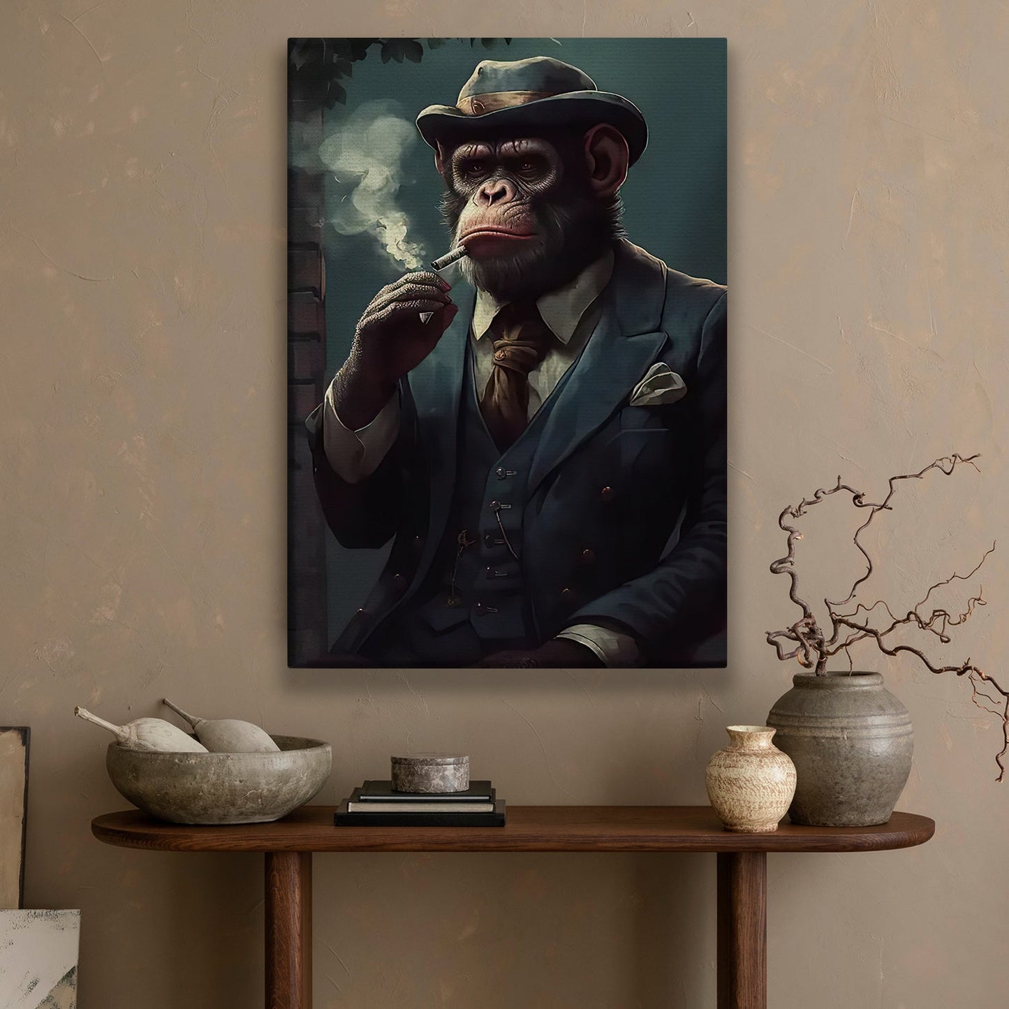 Gentleman Monkey Hold A Cigarette, Victorian Monkey Canvas Painting, Wall Art Decor - Poster Gift For Monkey Lovers