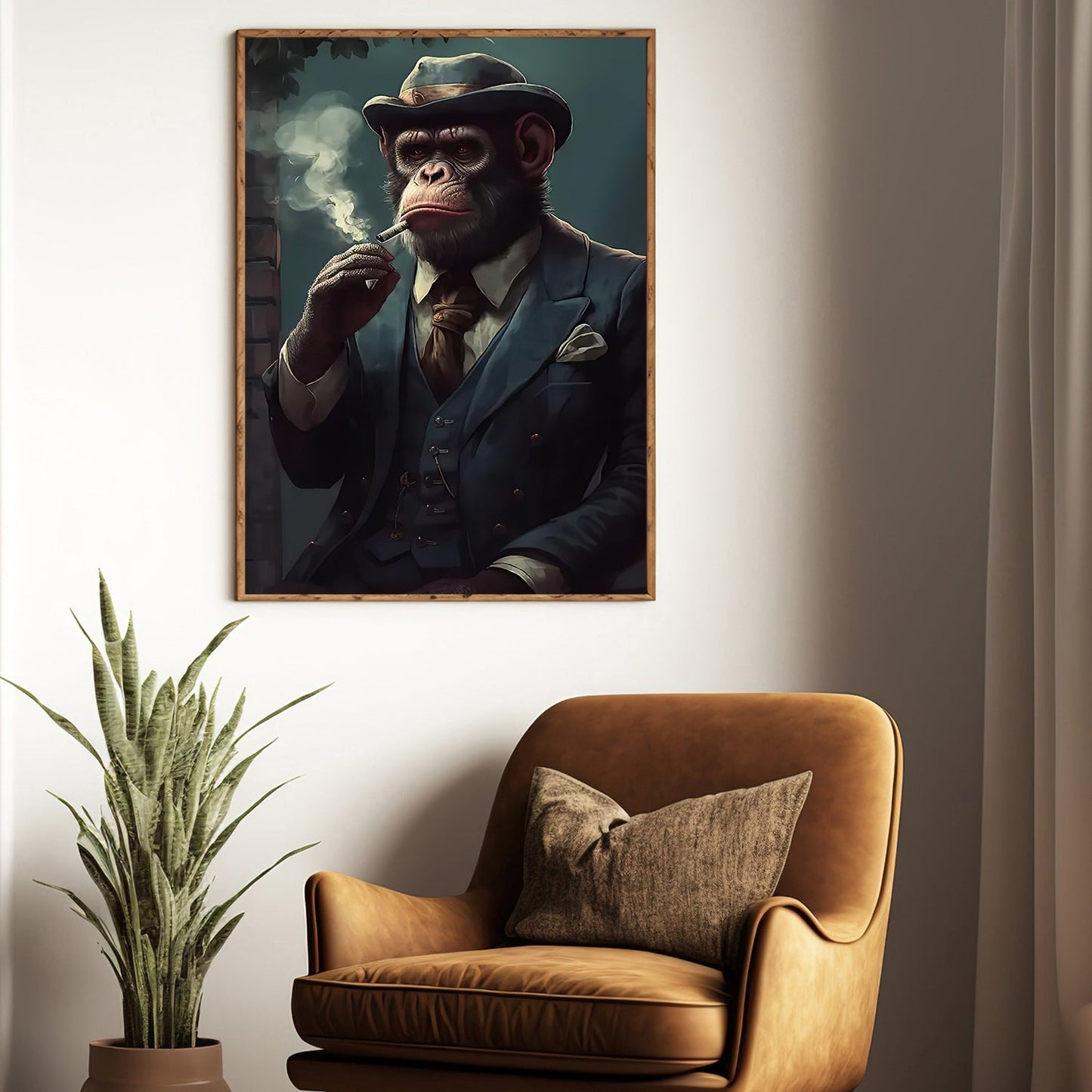 Gentleman Monkey Hold A Cigarette, Victorian Monkey Canvas Painting, Wall Art Decor - Poster Gift For Monkey Lovers