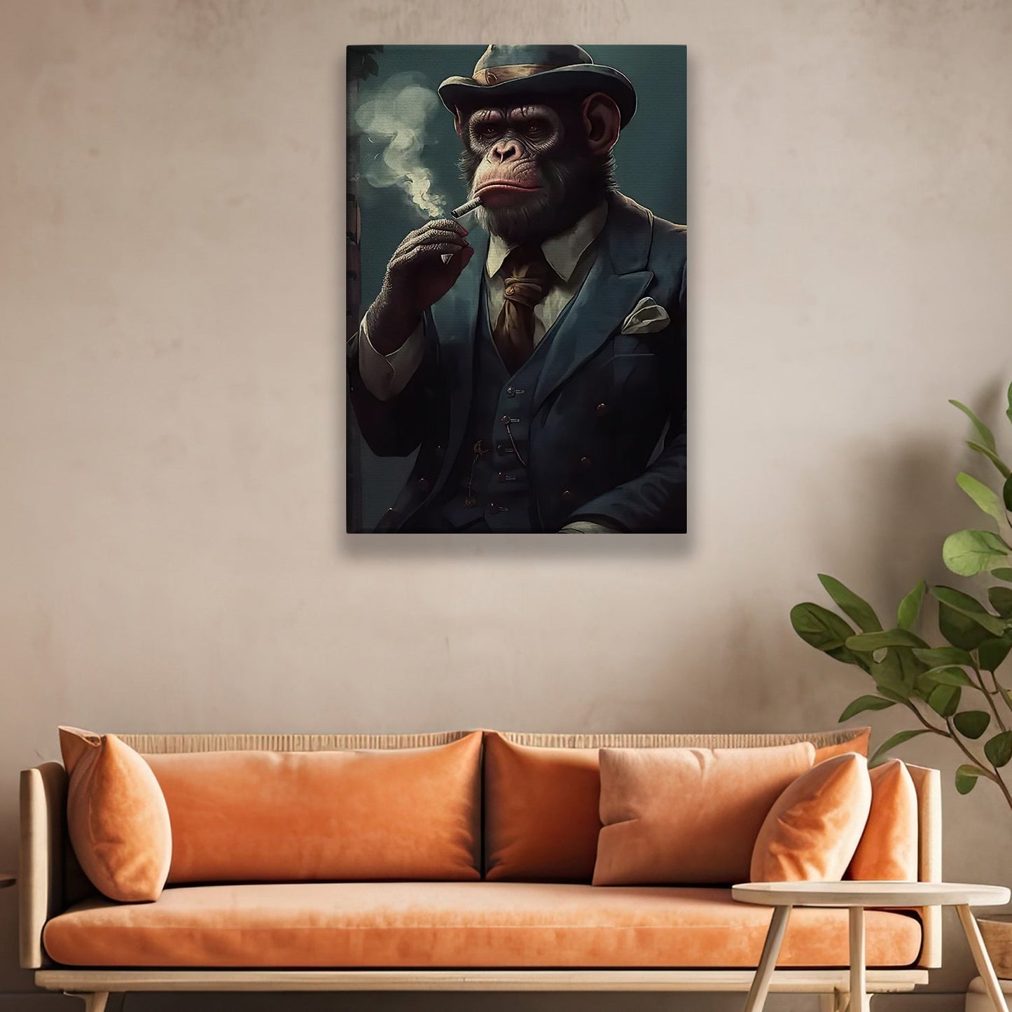 Gentleman Monkey Hold A Cigarette, Victorian Monkey Canvas Painting, Wall Art Decor - Poster Gift For Monkey Lovers