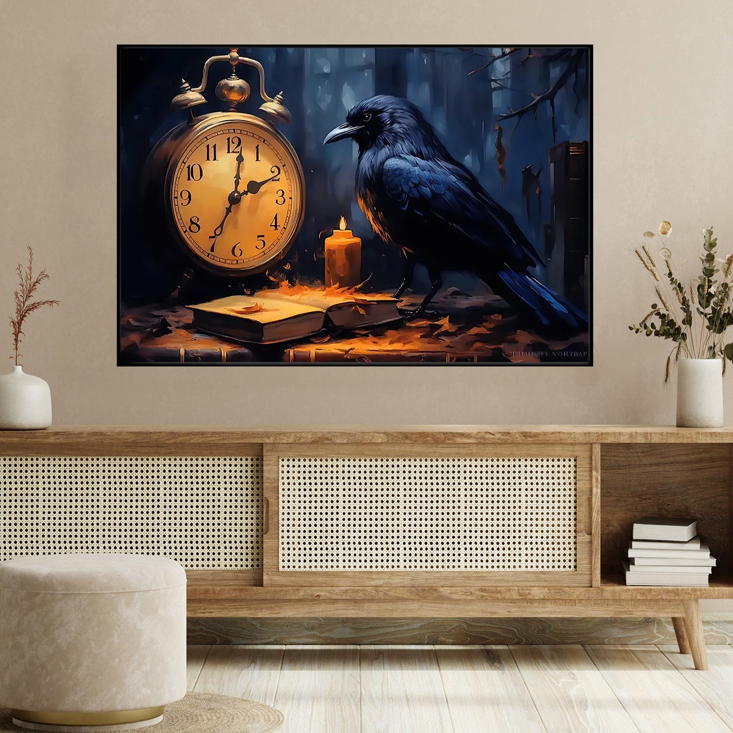 A Raven's Timeless Vigil, Black Raven Canvas Painting, Wall Art Decor - Raven Poster Gift