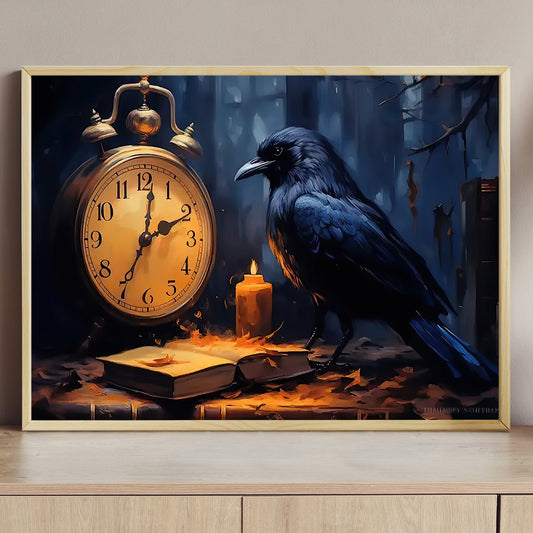 A Raven's Timeless Vigil, Black Raven Canvas Painting, Wall Art Decor - Raven Poster Gift