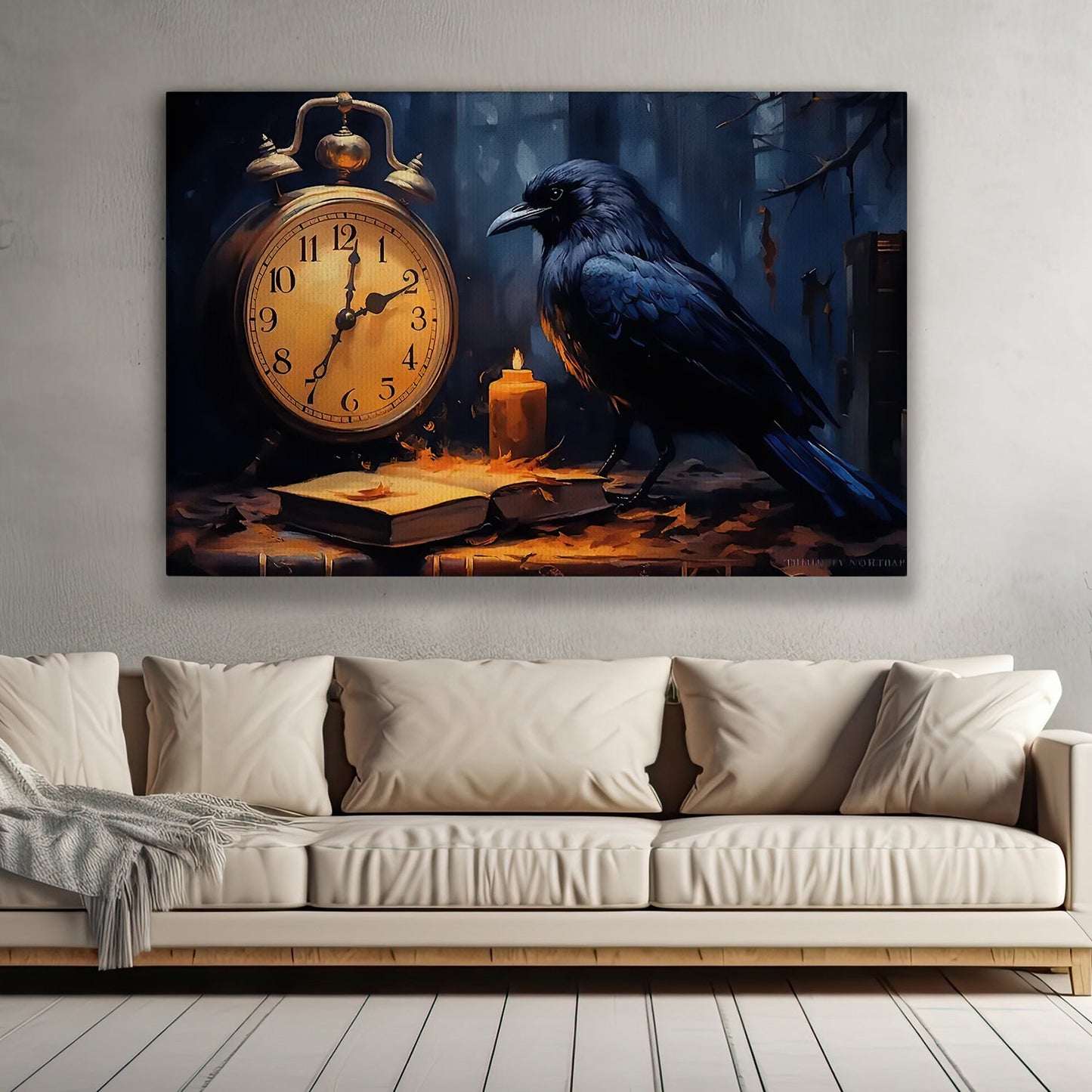 A Raven's Timeless Vigil, Black Raven Canvas Painting, Wall Art Decor - Raven Poster Gift