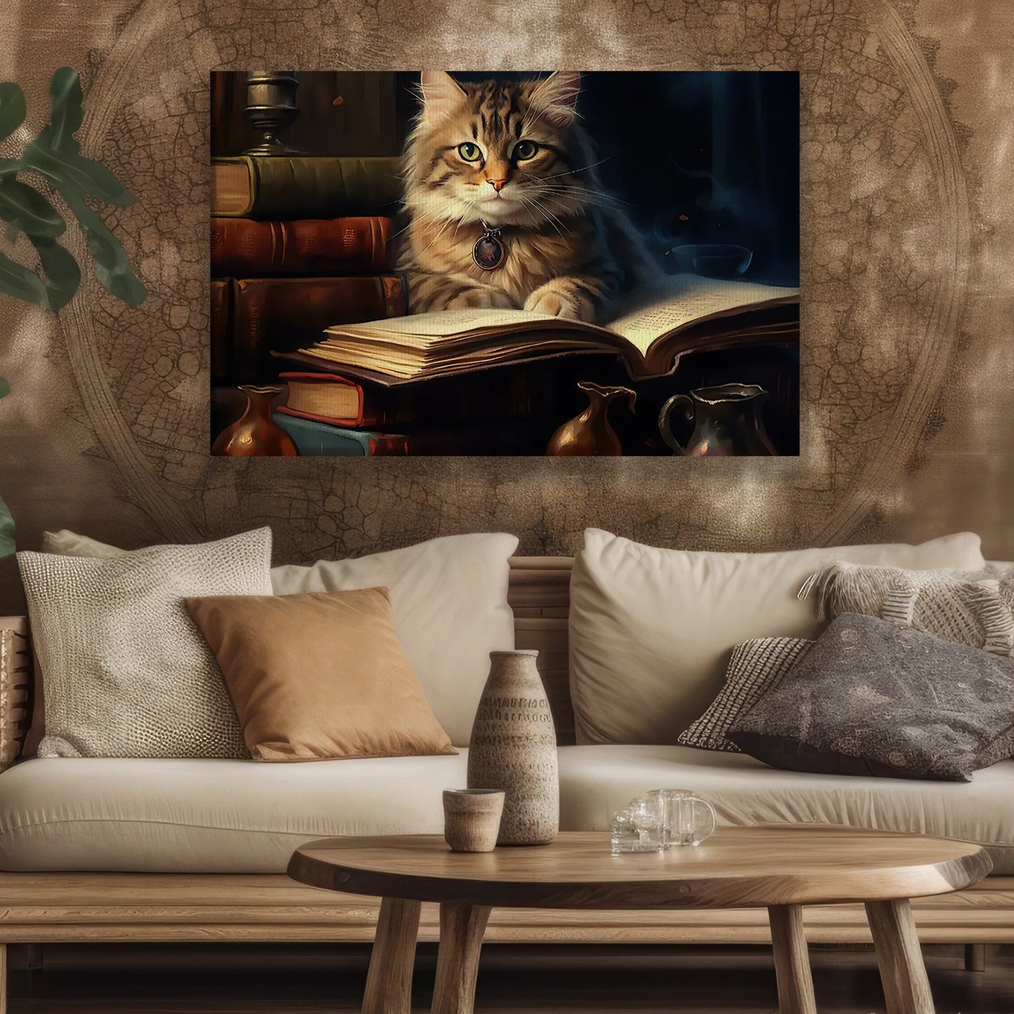 An Evening Of Feline Literature, Baby Cat Canvas Painting, Wall Art Decor - Poster Gift For Cat Lovers