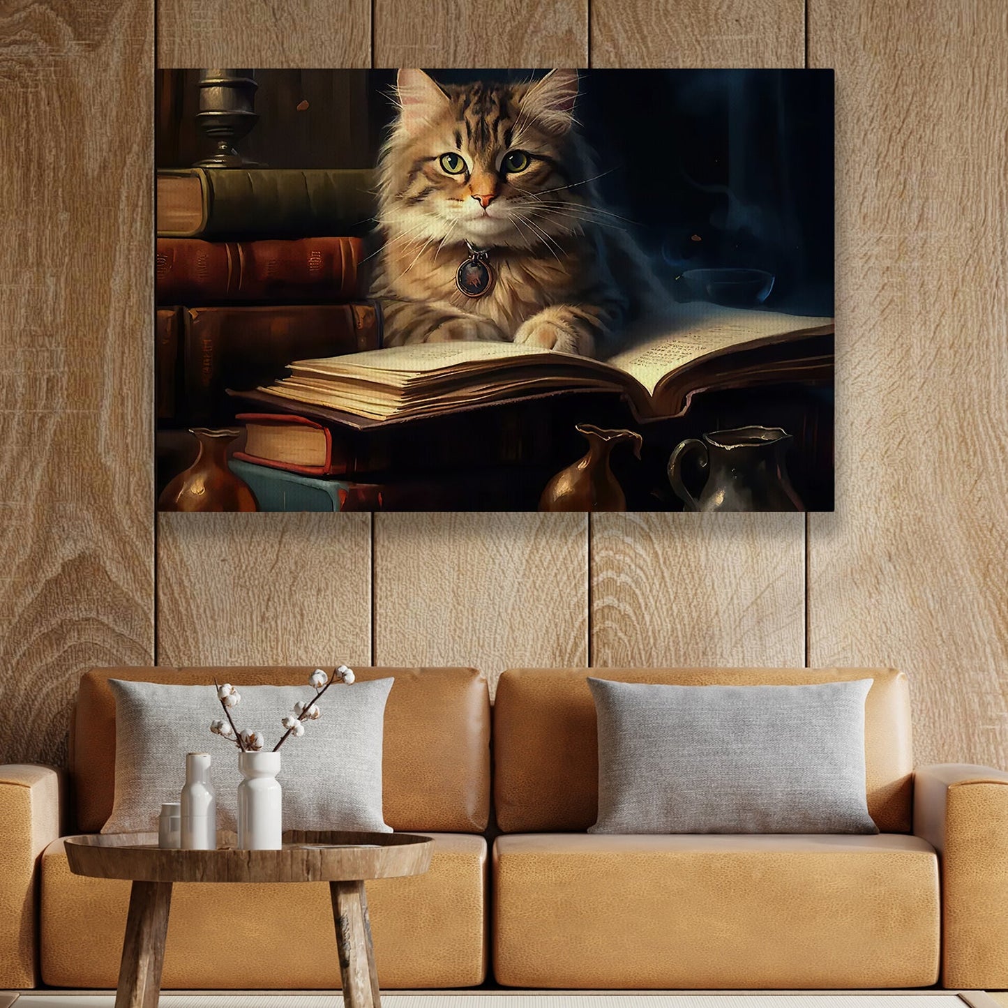 An Evening Of Feline Literature, Baby Cat Canvas Painting, Wall Art Decor - Poster Gift For Cat Lovers