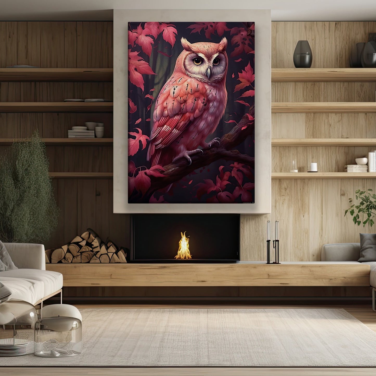 The Owl and the Leaves, Owl Canvas Painting, Forest Wall Art Decor - Poster Gift For Owl Lovers