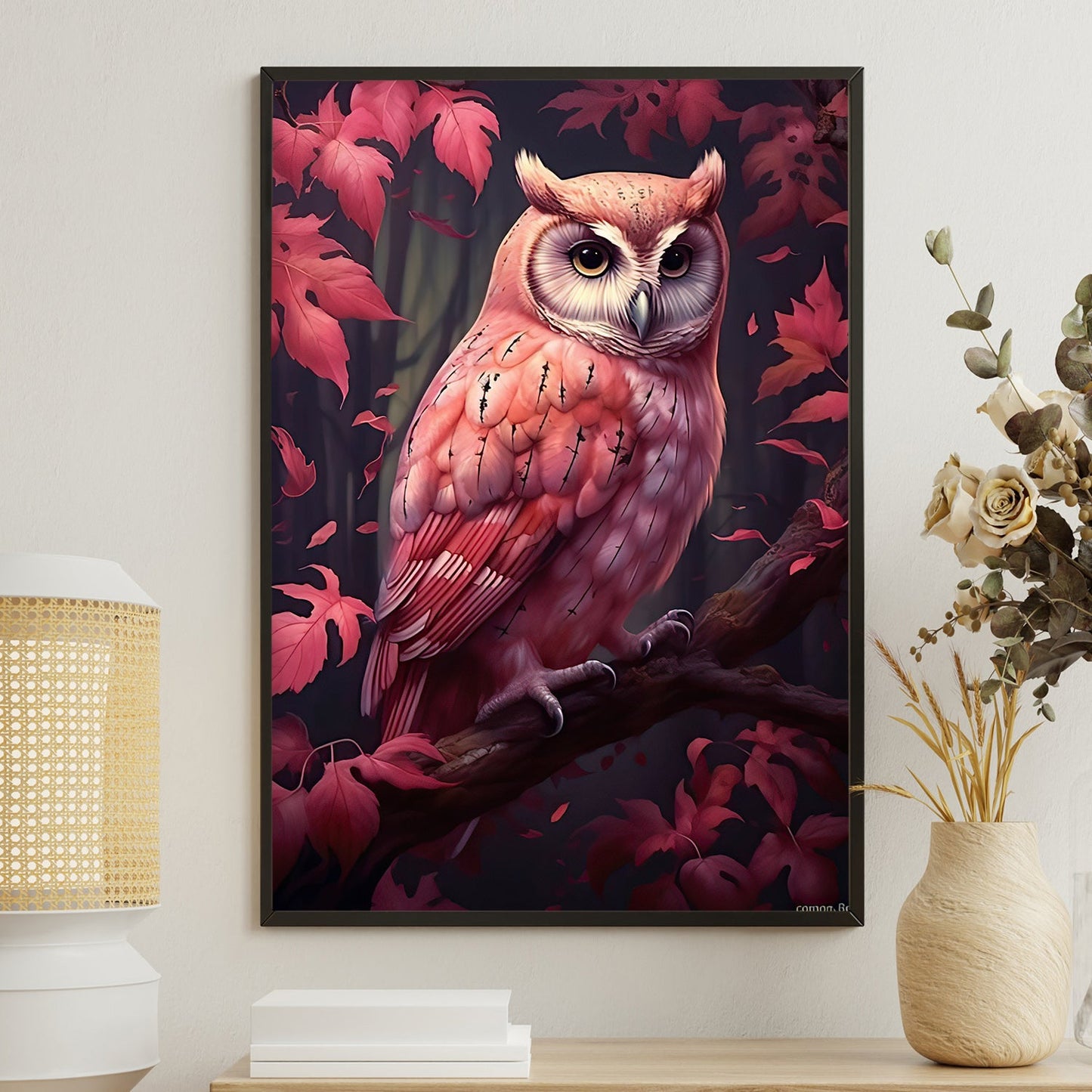 The Owl and the Leaves, Owl Canvas Painting, Forest Wall Art Decor - Poster Gift For Owl Lovers