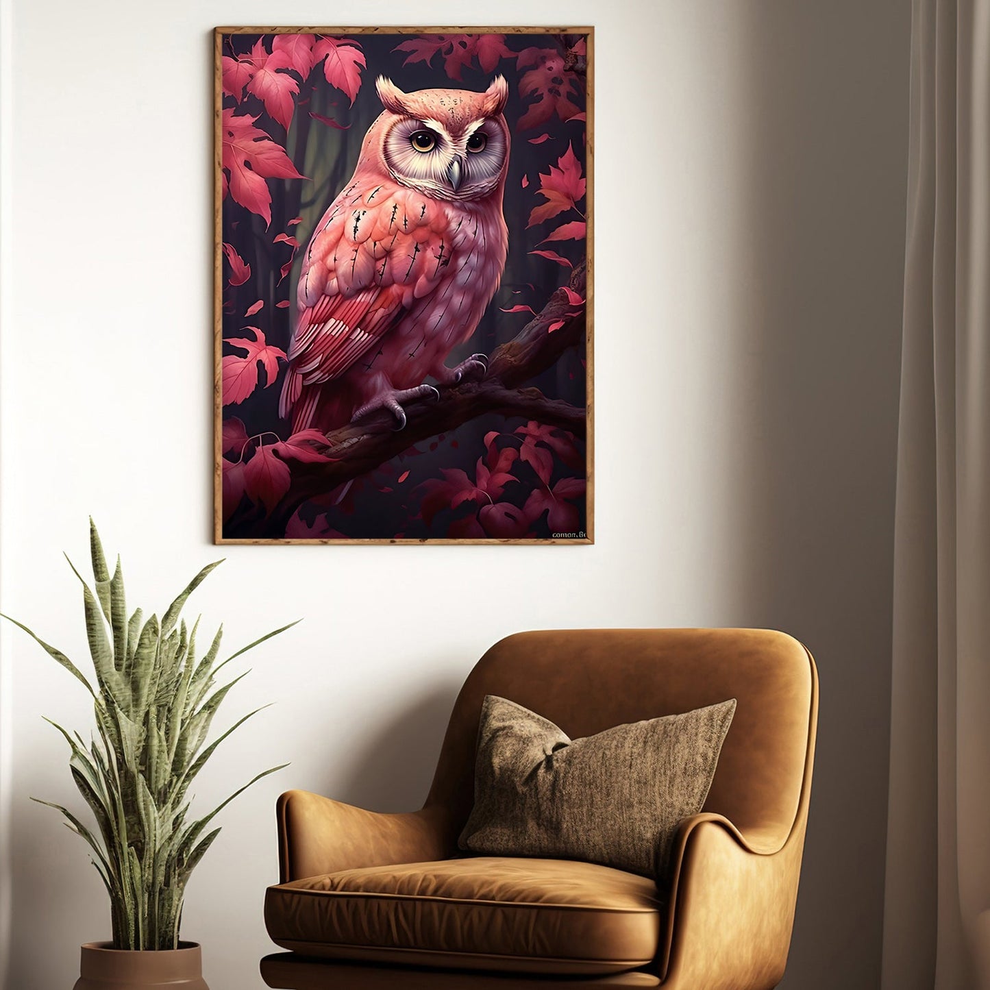 The Owl and the Leaves, Owl Canvas Painting, Forest Wall Art Decor - Poster Gift For Owl Lovers