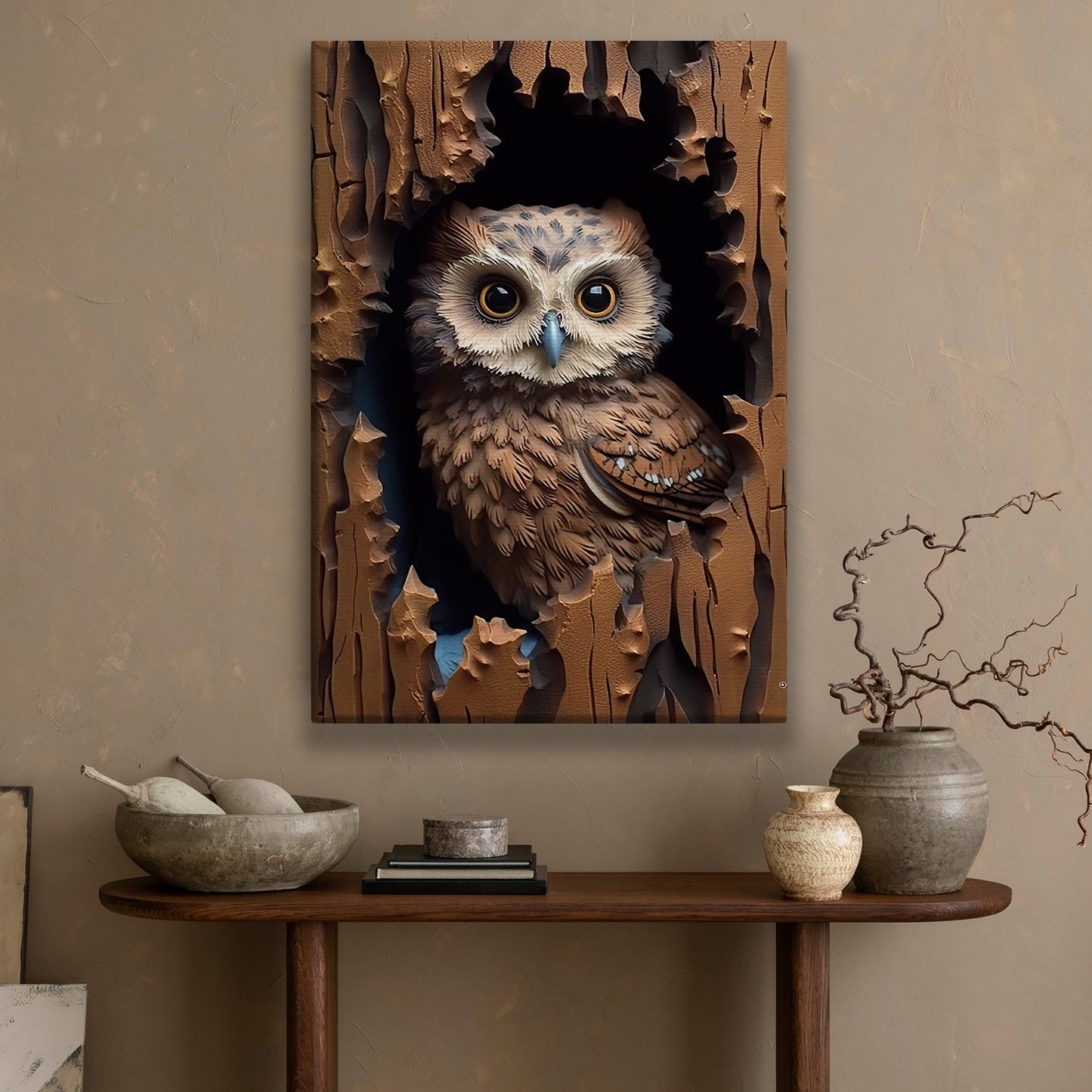 Guardian of the Hollow The Watchful Owl, Owl Canvas Painting, Forest Wall Art Decor - Poster Gift For Owl Lovers