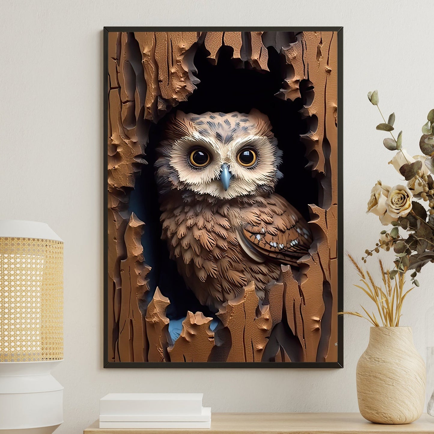 Guardian of the Hollow The Watchful Owl, Owl Canvas Painting, Forest Wall Art Decor - Poster Gift For Owl Lovers