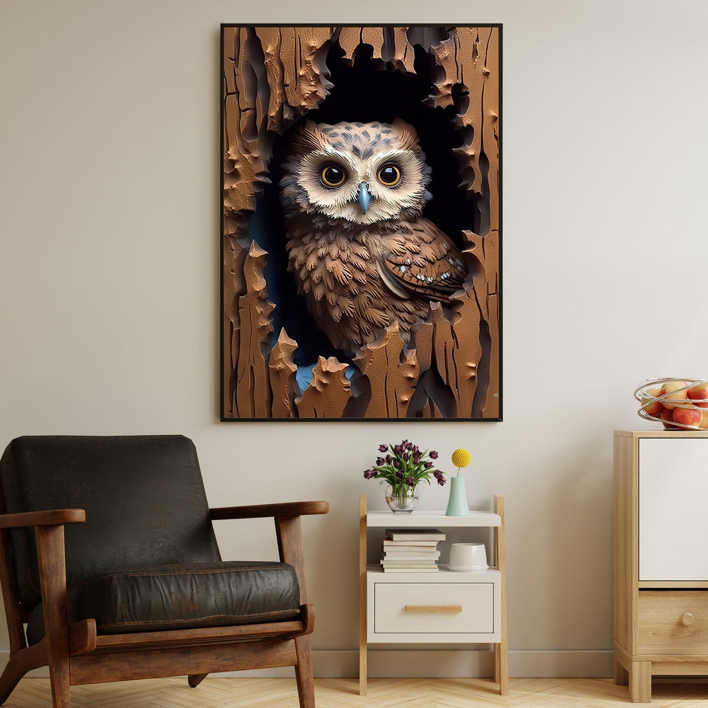 Guardian of the Hollow The Watchful Owl, Owl Canvas Painting, Forest Wall Art Decor - Poster Gift For Owl Lovers