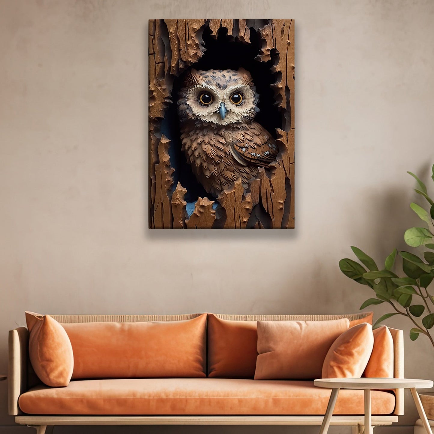 Guardian of the Hollow The Watchful Owl, Owl Canvas Painting, Forest Wall Art Decor - Poster Gift For Owl Lovers