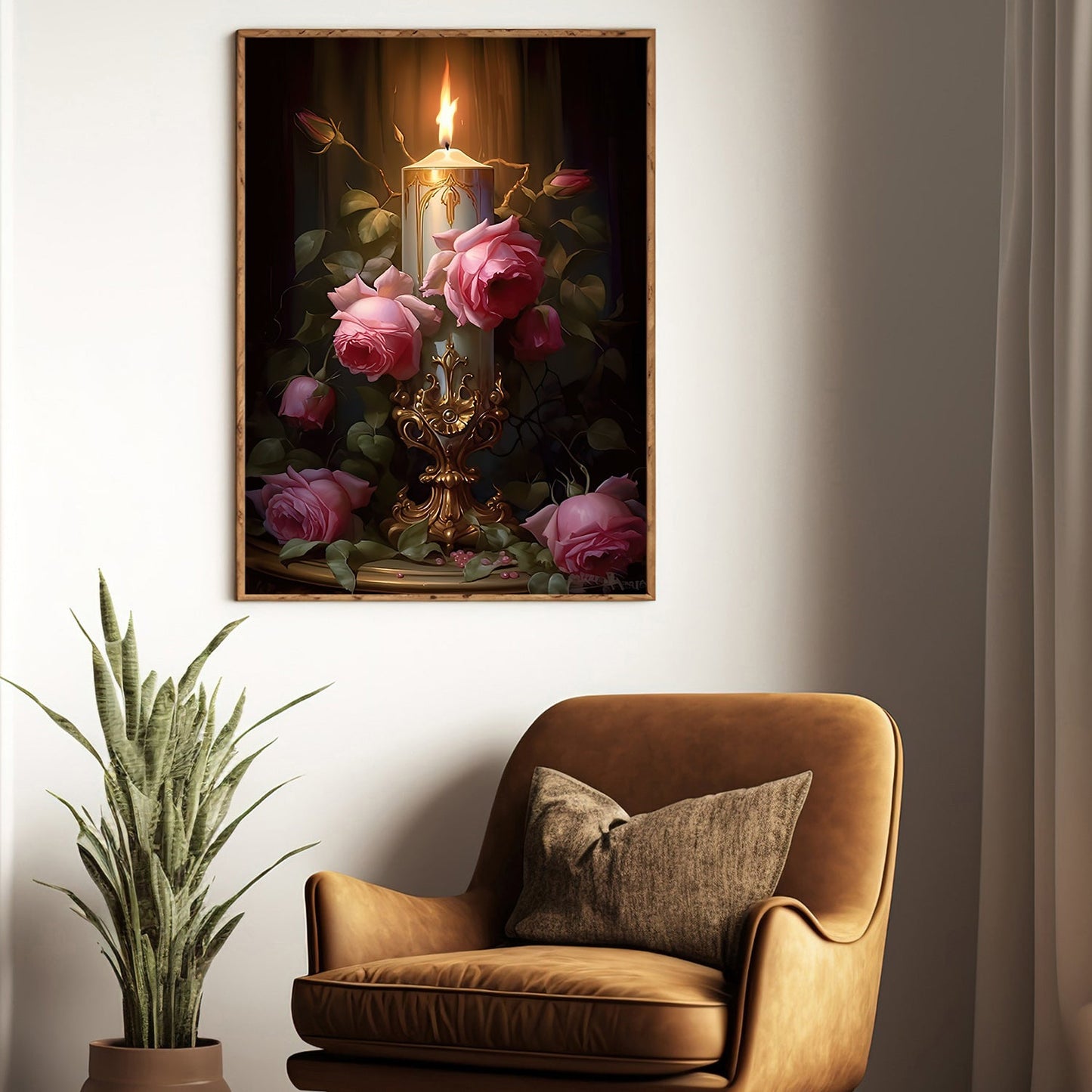 Candlelight Blooms, Modern Flower Canvas Painting, Wall Art Decor, Poster Gift For Roses Lovers