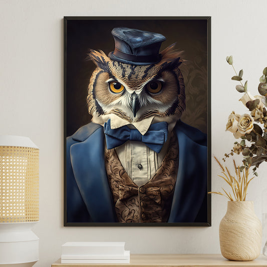 Gentleman of the Night, Victorian Owl Canvas Painting, Mysterical Wall Art Decor, Poster Gift For Owl Lovers