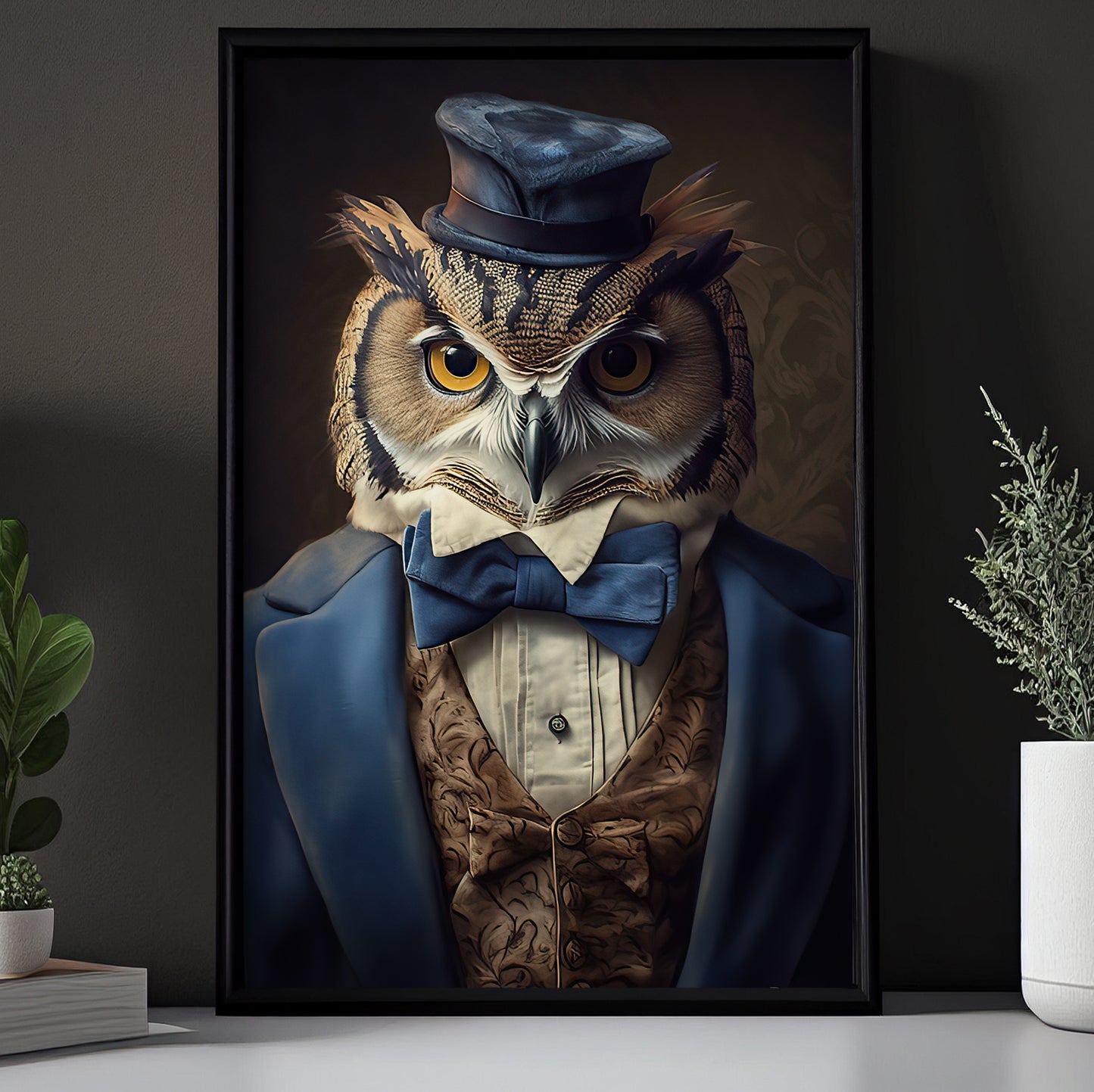 The Owl's Aristocracy, Victorian Owl Canvas Painting, Victorian Animal Wall Art Decor, Poster Gift For Owl Lovers