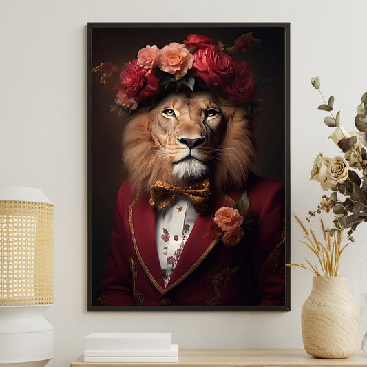 Blooming Majesty, Victorian Lion Canvas Painting, Mysterical Wall Art Decor, Poster Gift For Lion Lovers