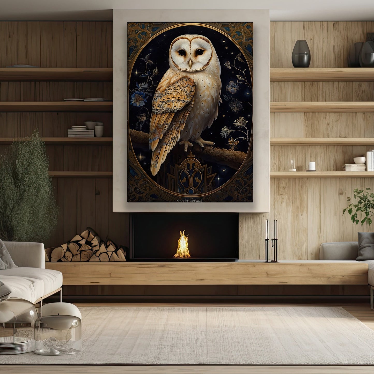 Celestial Watcher, Owl Canvas Painting, Mysterical Wall Art Decor, Poster Gift For Owl Lovers