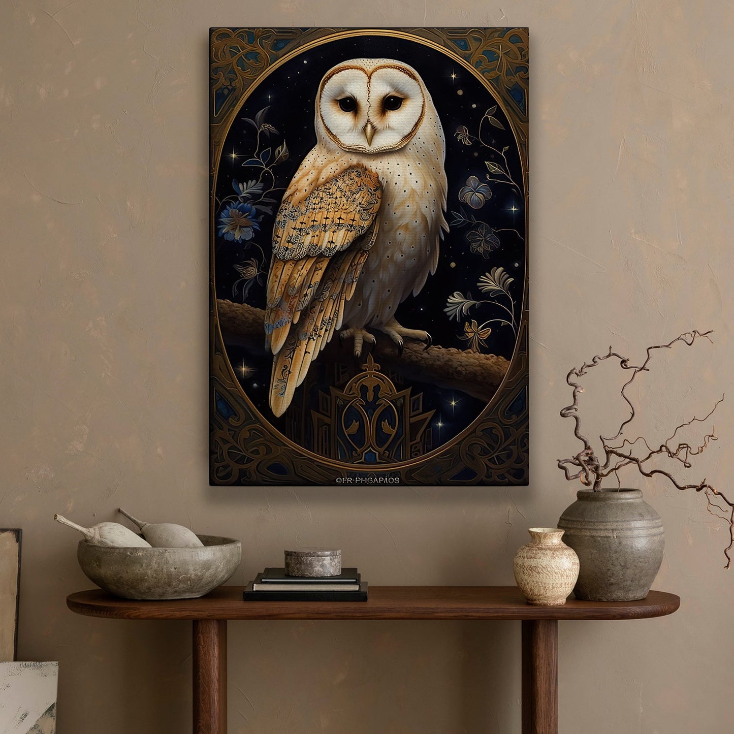 Celestial Watcher, Owl Canvas Painting, Mysterical Wall Art Decor, Poster Gift For Owl Lovers