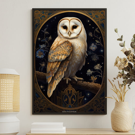 Celestial Watcher, Owl Canvas Painting, Mysterical Wall Art Decor, Poster Gift For Owl Lovers