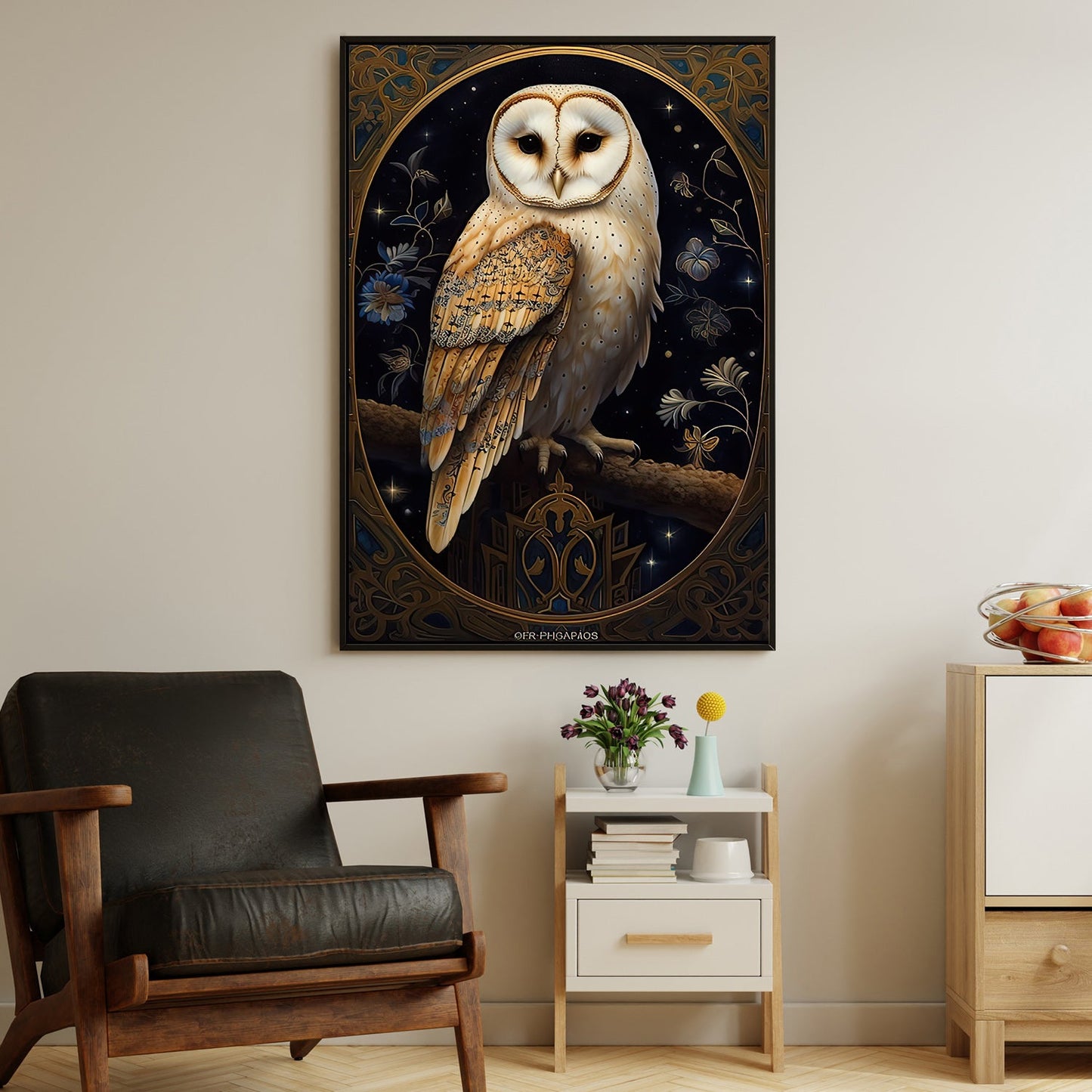 Celestial Watcher, Owl Canvas Painting, Mysterical Wall Art Decor, Poster Gift For Owl Lovers