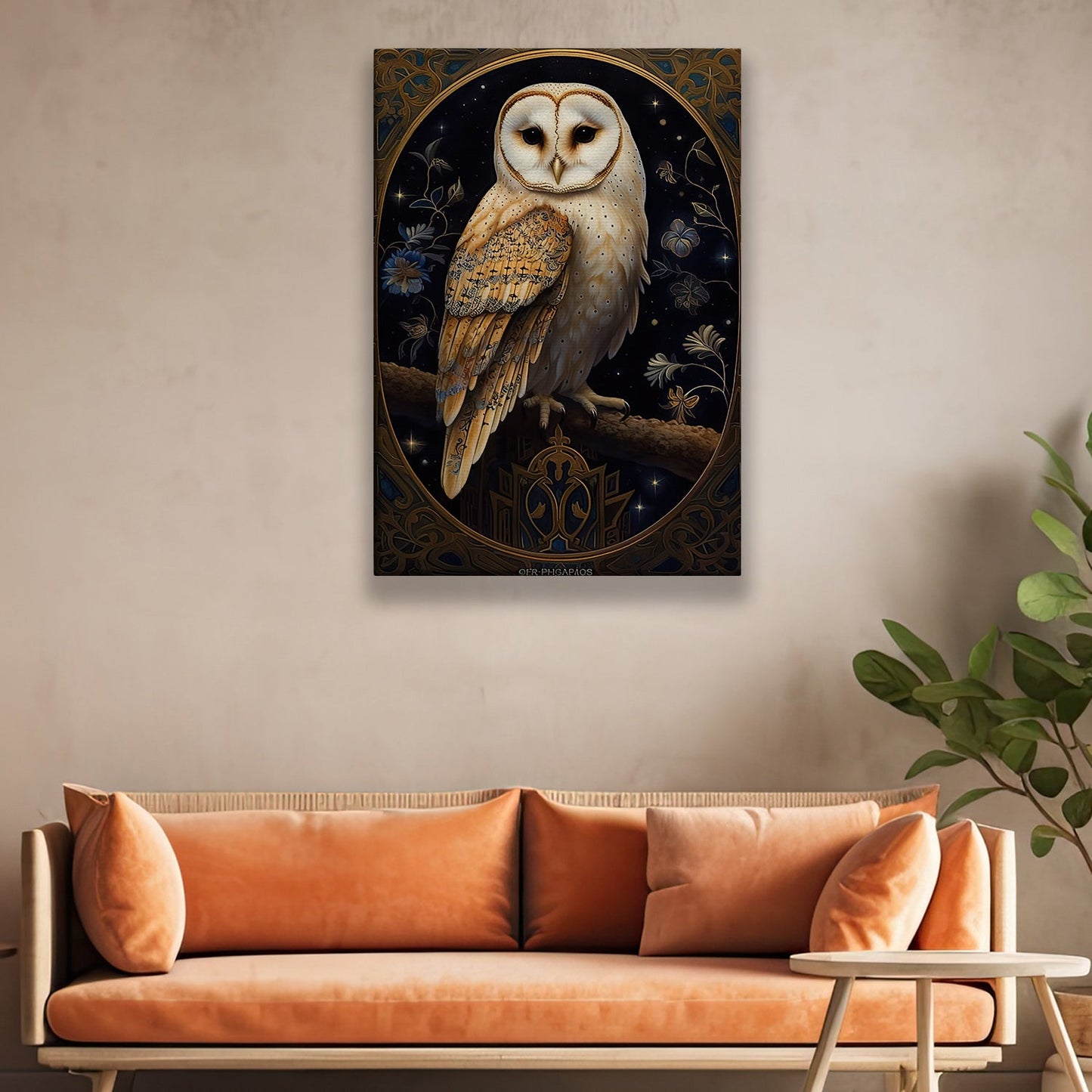 Celestial Watcher, Owl Canvas Painting, Mysterical Wall Art Decor, Poster Gift For Owl Lovers