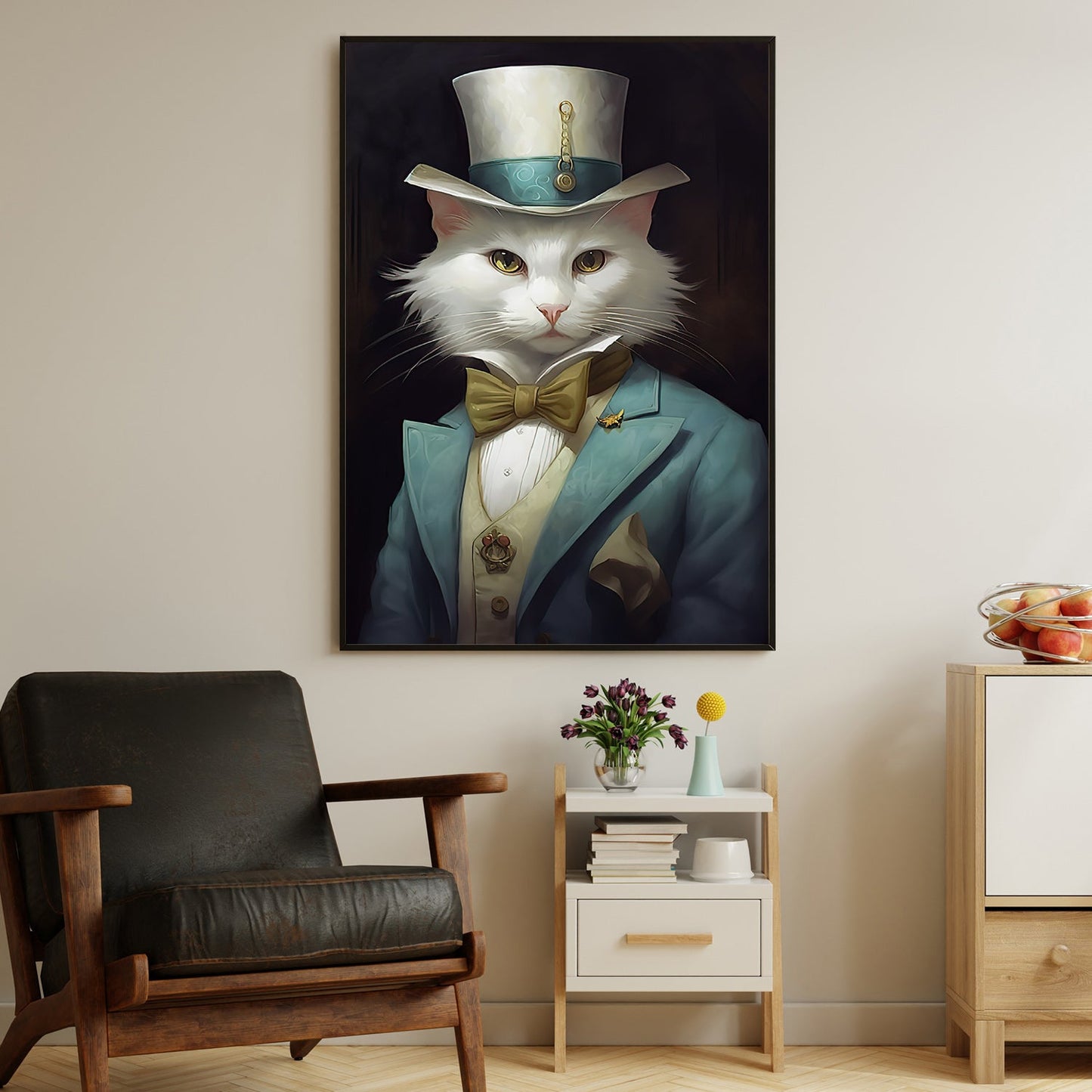 Regal Whiskers, Victorian Cat Canvas Painting, Mysterical Wall Art Decor, Poster Gift For Cat Lovers