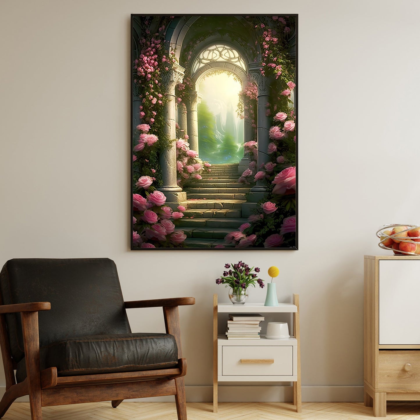 Sanctuary of Bloom, Modern Flower Canvas Painting, Wall Art Decor, Poster Gift For Roses Lovers