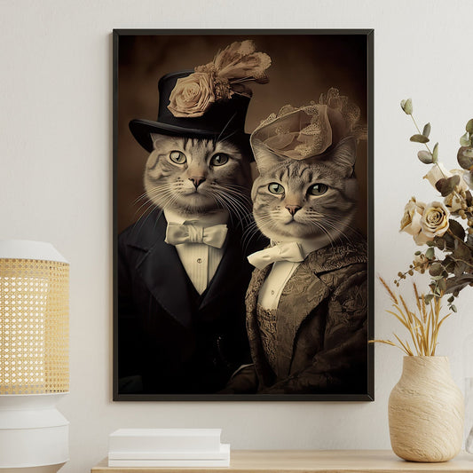 Victorian Feline Elegance, Victorian Cat Canvas Painting, Mysterical Wall Art Decor, Poster Gift For Cat Lovers