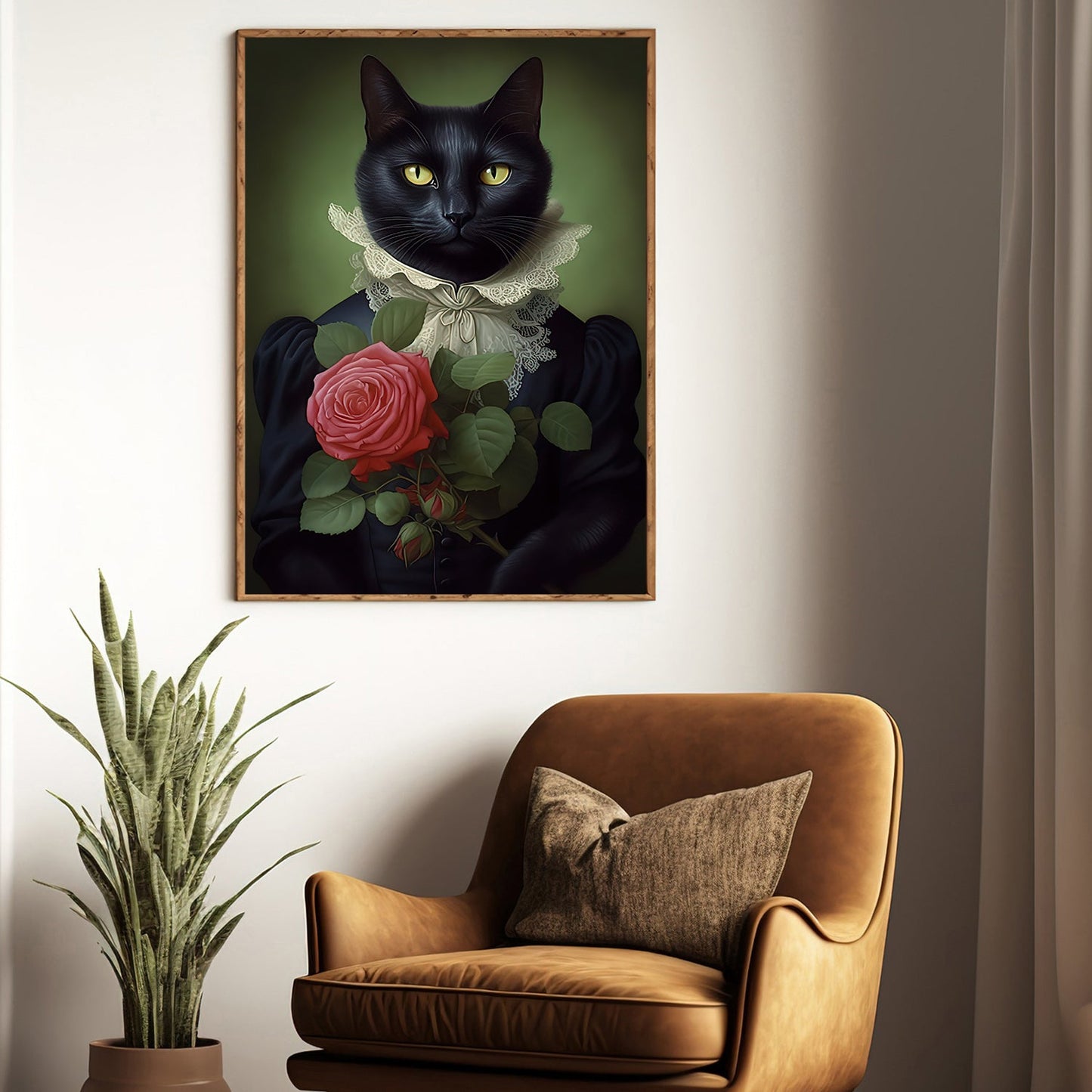 Rose of the Night, Victorian Cat Canvas Painting, Mysterical Wall Art Decor, Poster Gift For Cat Lovers