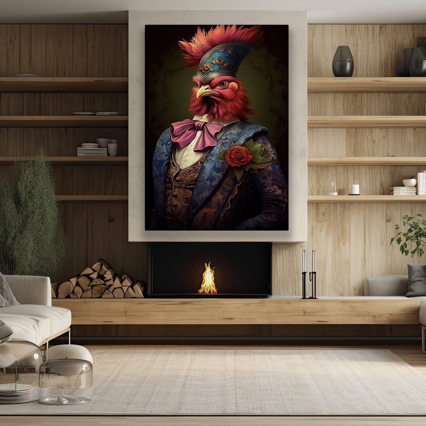 General of the Avian Guard, Victorian Chicken Canvas Painting, Victorian Animal Wall Art Decor, Poster Gift For Chicken Lovers