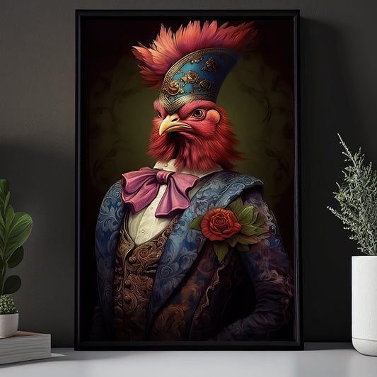 General of the Avian Guard, Victorian Chicken Canvas Painting, Victorian Animal Wall Art Decor, Poster Gift For Chicken Lovers