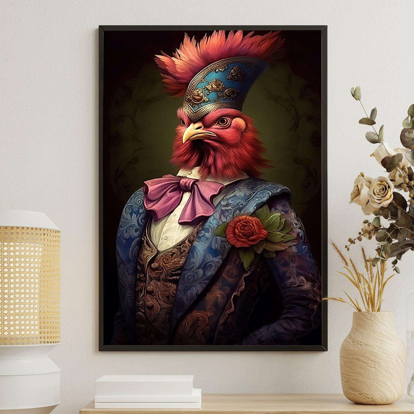 General of the Avian Guard, Victorian Chicken Canvas Painting, Victorian Animal Wall Art Decor, Poster Gift For Chicken Lovers