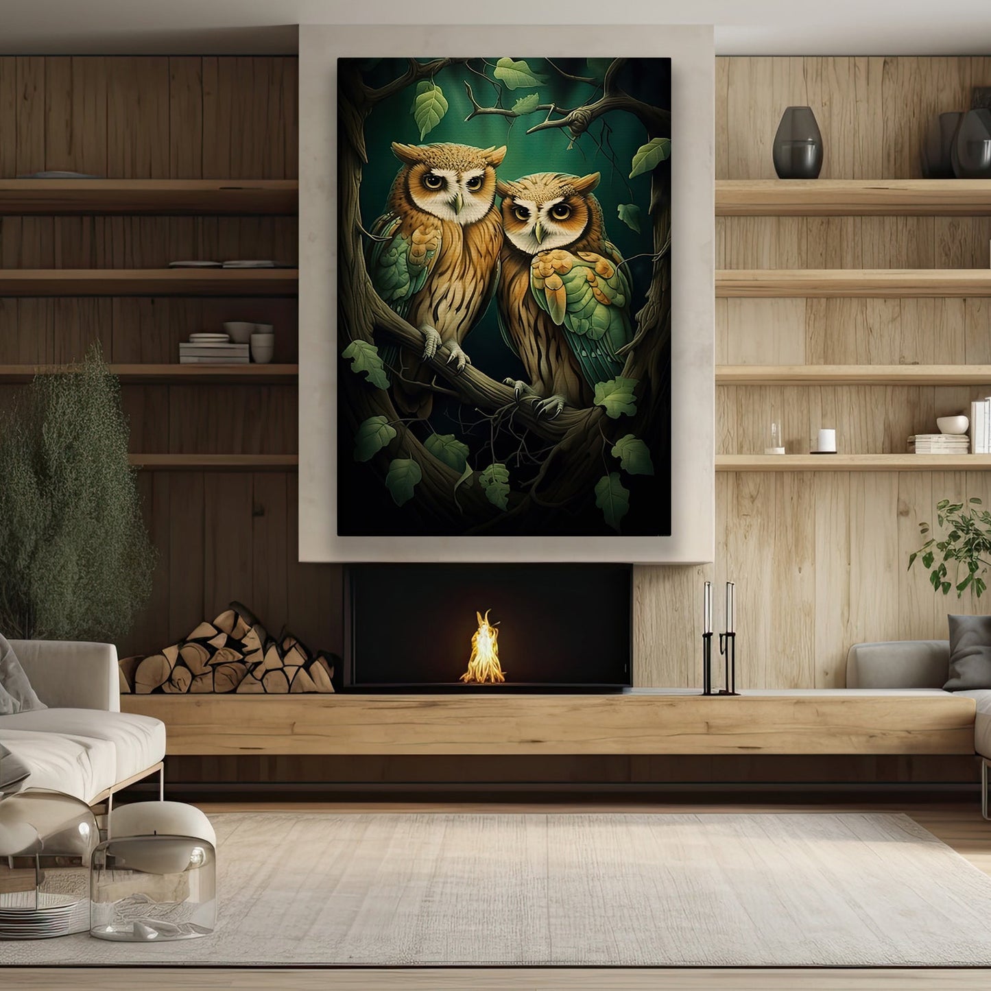 Twin Sages of the Grove, Owl Canvas Painting, Mysterical Wall Art Decor, Poster Gift For Owl Lovers