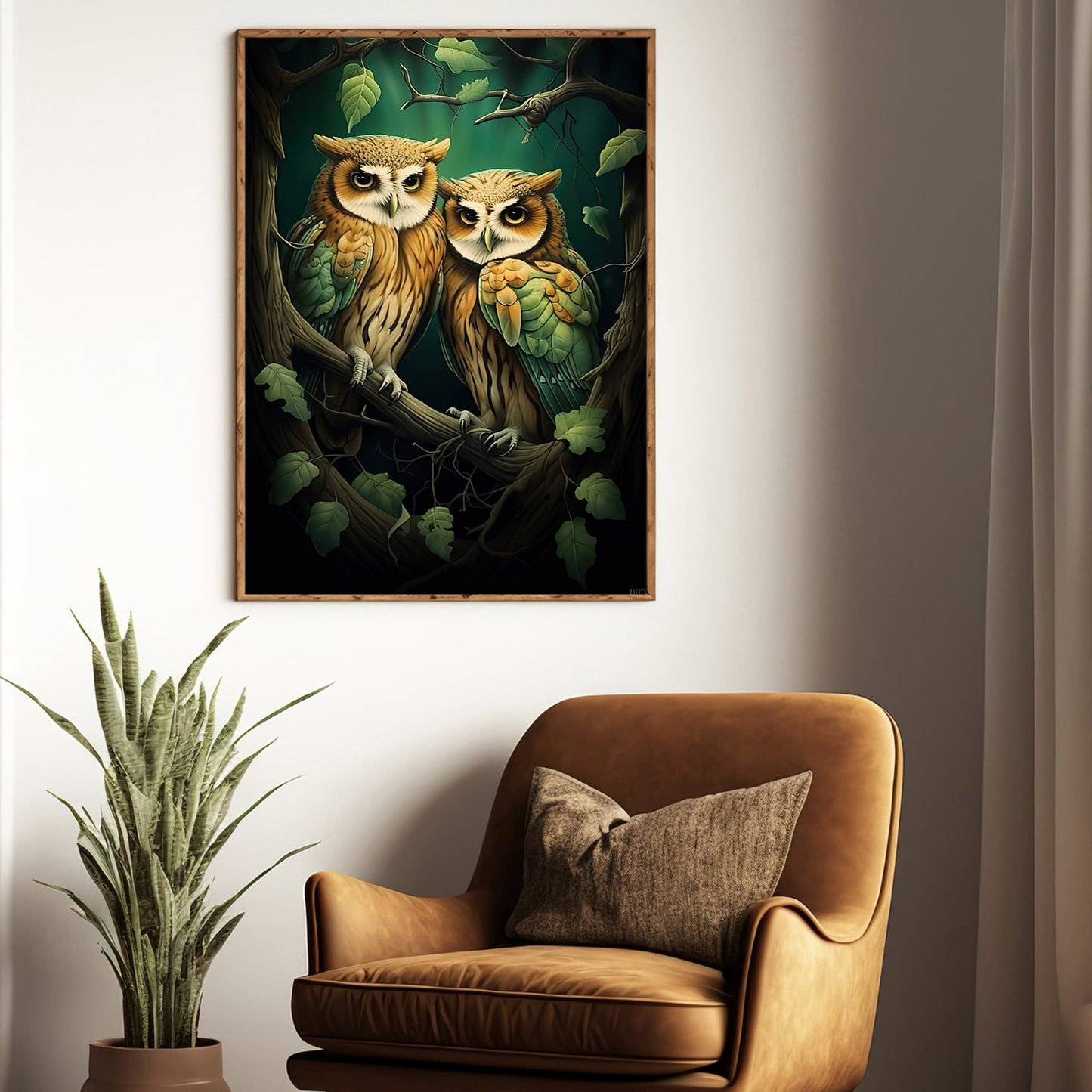 Twin Sages of the Grove, Owl Canvas Painting, Mysterical Wall Art Decor, Poster Gift For Owl Lovers