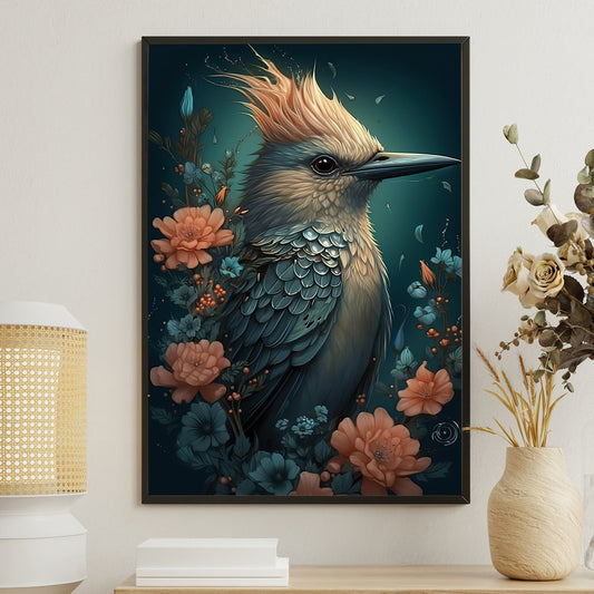 Floral Whisper, Bird Canvas Painting, Mysterical Wall Art Decor, Poster Gift For Bird Lovers