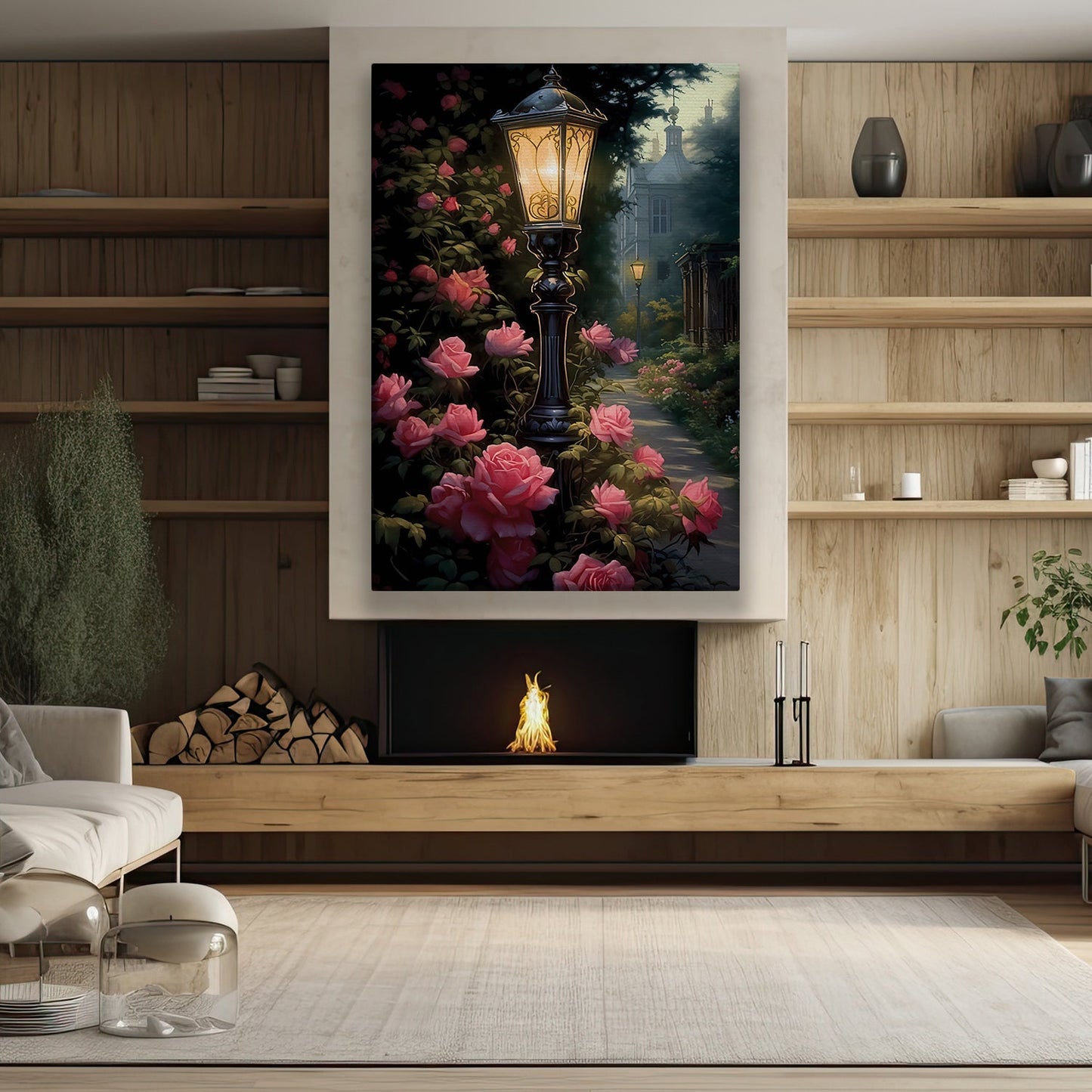 Twilight Blossoms, Modern Flower Canvas Painting, Wall Art Decor, Poster Gift For Roses Lovers