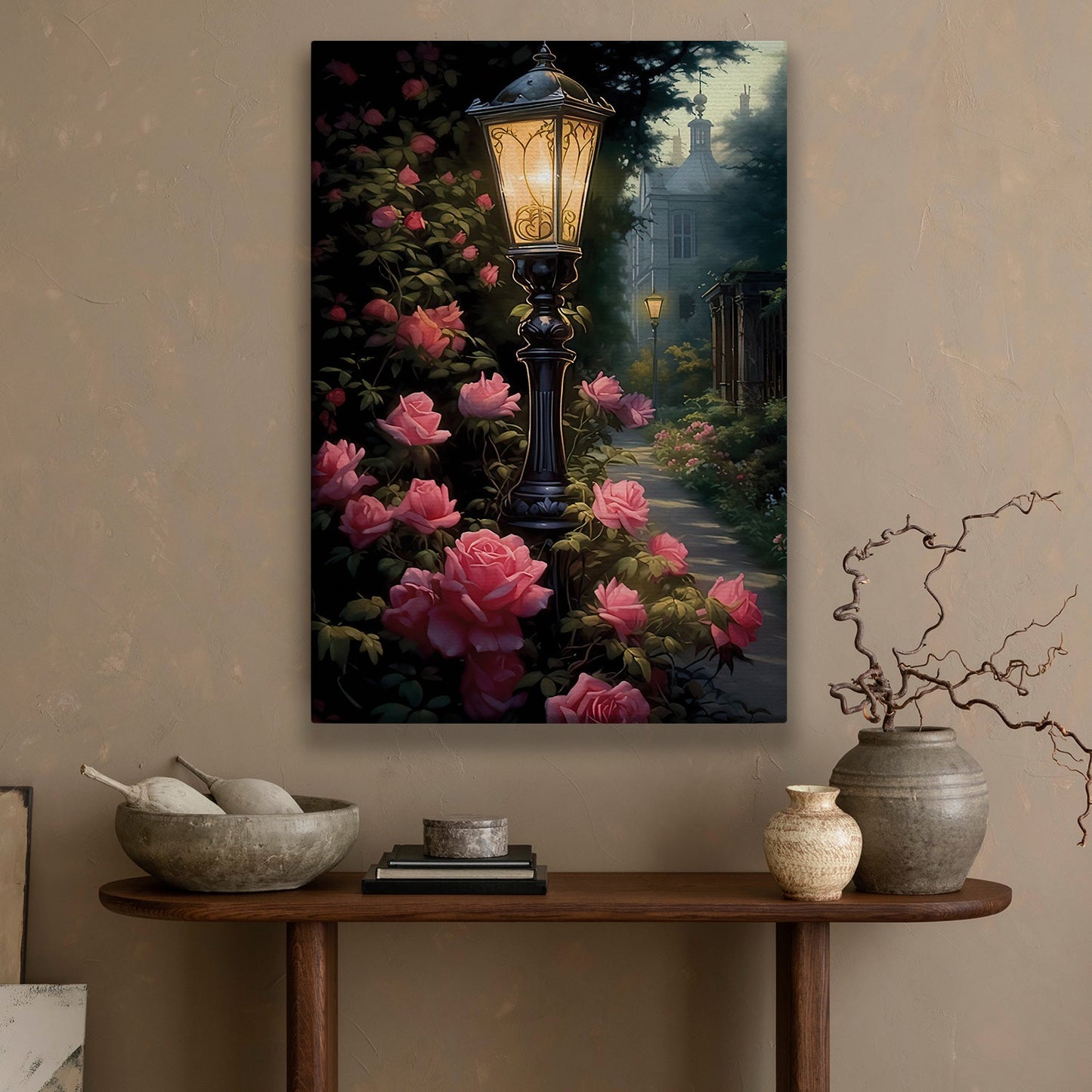 Twilight Blossoms, Modern Flower Canvas Painting, Wall Art Decor, Poster Gift For Roses Lovers