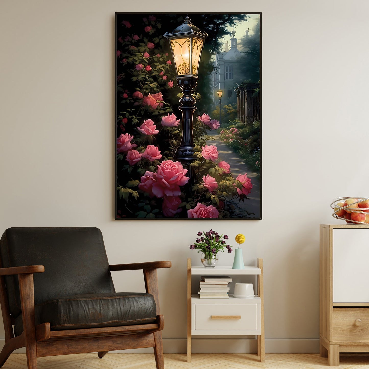 Twilight Blossoms, Modern Flower Canvas Painting, Wall Art Decor, Poster Gift For Roses Lovers